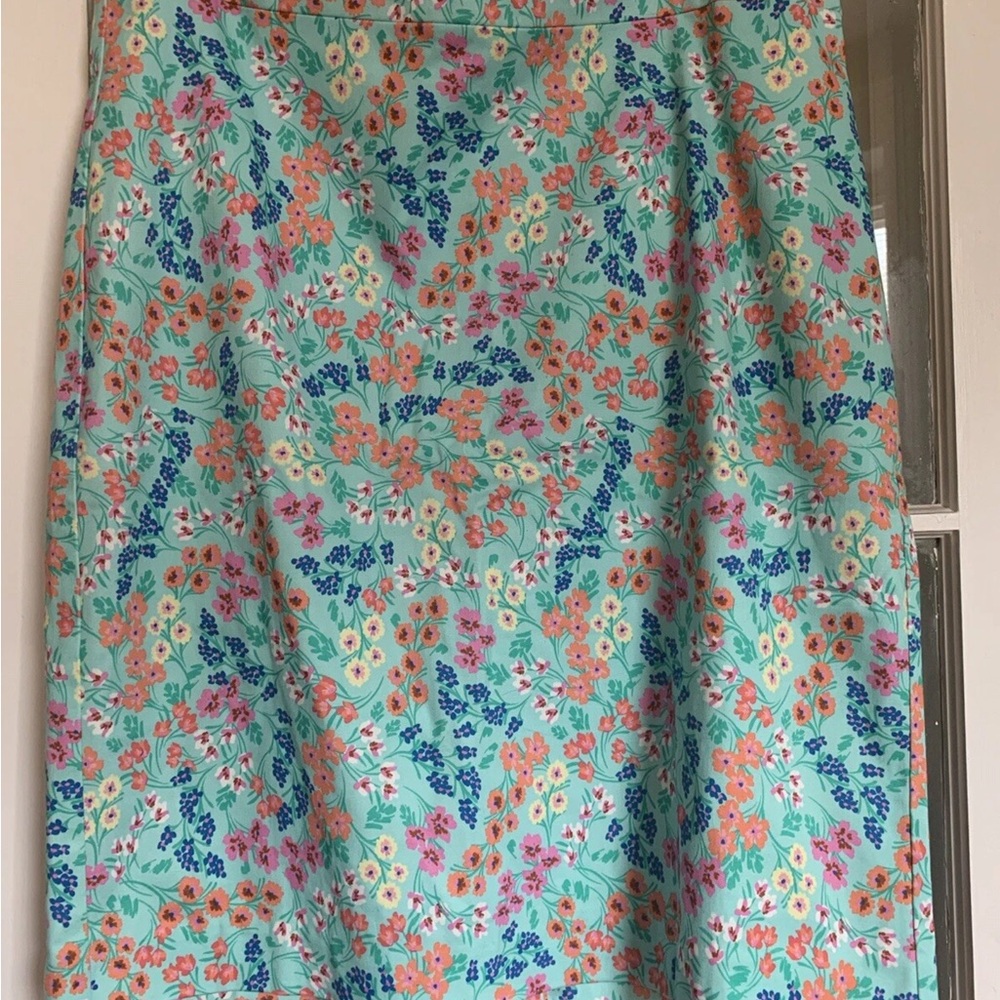 J. Crew Aqua Floral Pencil Skirt with Coral, Pink & Navy